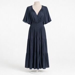Smocked Tiered Peasant Maxi Dress Size M Navy Blue Whimsigoth Romantic Flutter